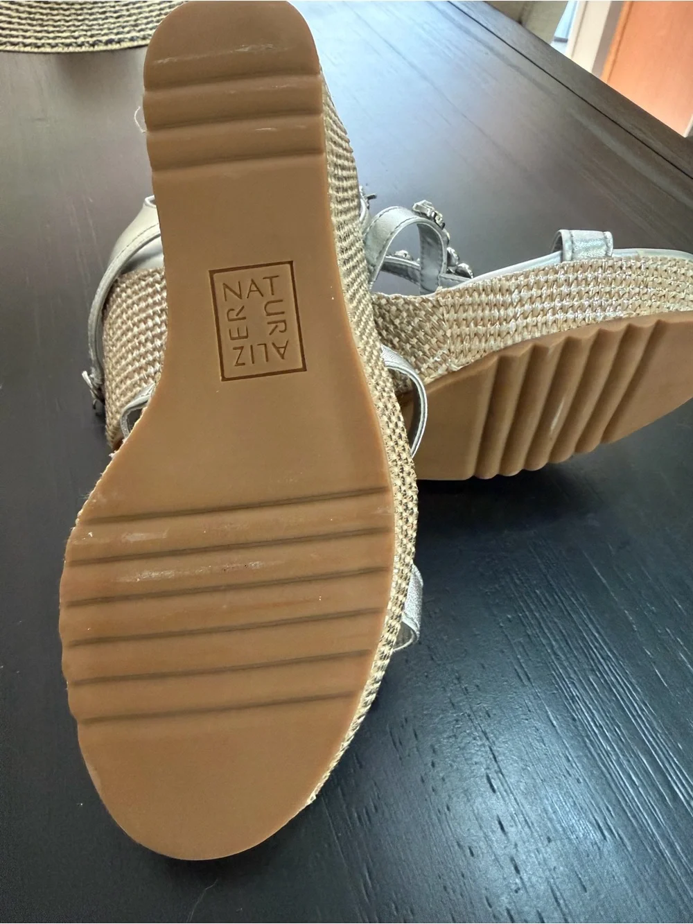 Naturalizer Silver Jeweled Espadrille Wedges